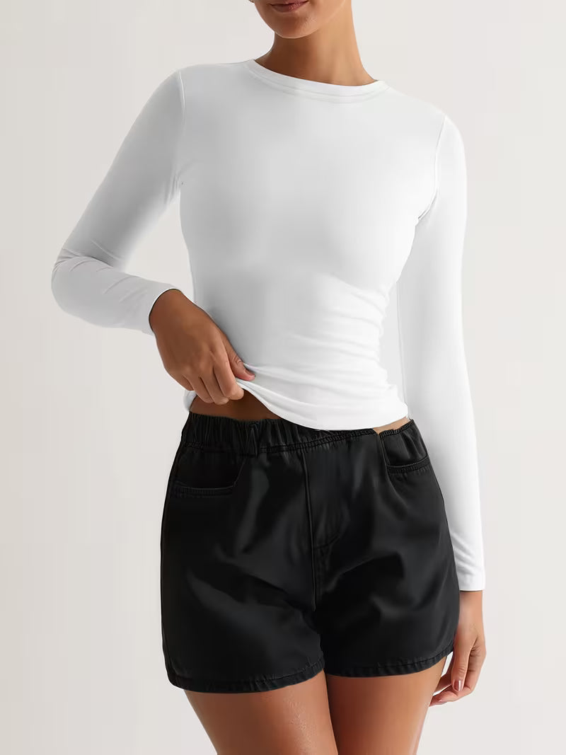 Women'S Naked Yoga Casual Fitness Long Sleeve High Spring Sports Top Breathable Comfortable Yoga Wear Round Neck Jumper Wear Sportswear