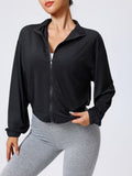 Women's Stand-up Collar Zippered Sports Jacket, Casual Short-sleeve Ribbed Cuff Running Fitness Yoga Jacket