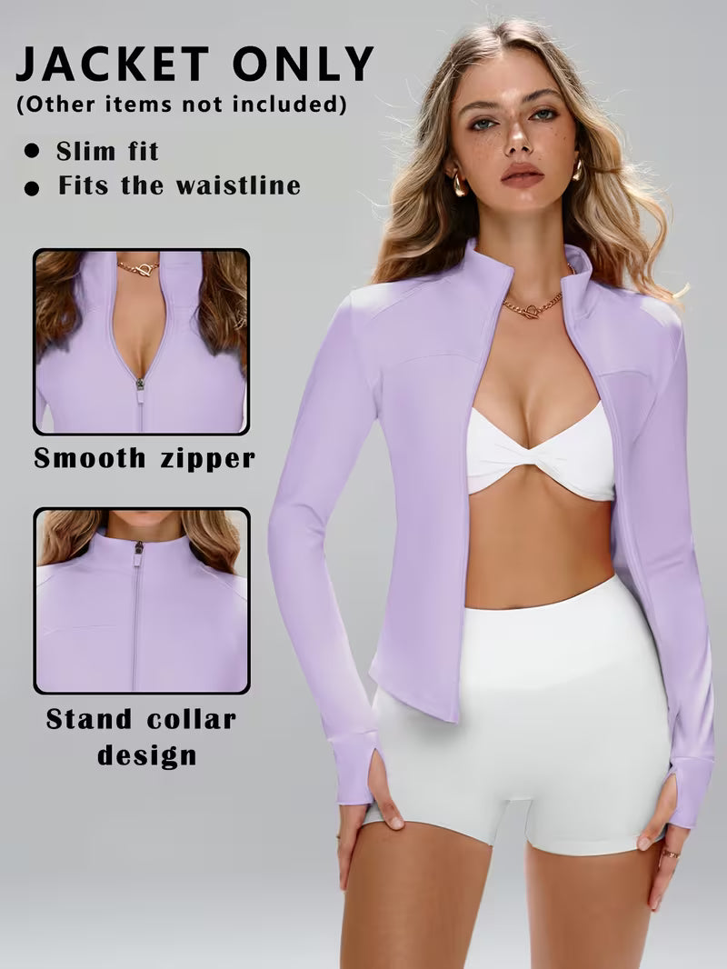 This Sporty Jacket Features a Simple and Stylish Design That Combines a Collegiate Vibe with an Athletic Feel. with Long Sleeves and Thumb Holes, It's Made from Comfortable Stretch Fabric, Ideal for Dance or Pilates Workouts. Easily Create Versatile
