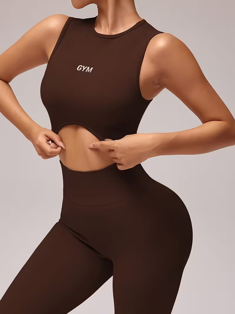 Women'S 2pcs Letter Print Crop Top And Leggings Athletic Set - High-Waist Breathable Fabric, Suitable for Yoga, Training, And Casual Wear, Athletic Comfort Fit