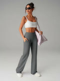 A Slightly Flared Trousers, Straight-Leg Wide-Leg Pants, Casual Quick-Drying Women'S Pants with Pockets, Elastic Pants, High-Waisted Leggings
