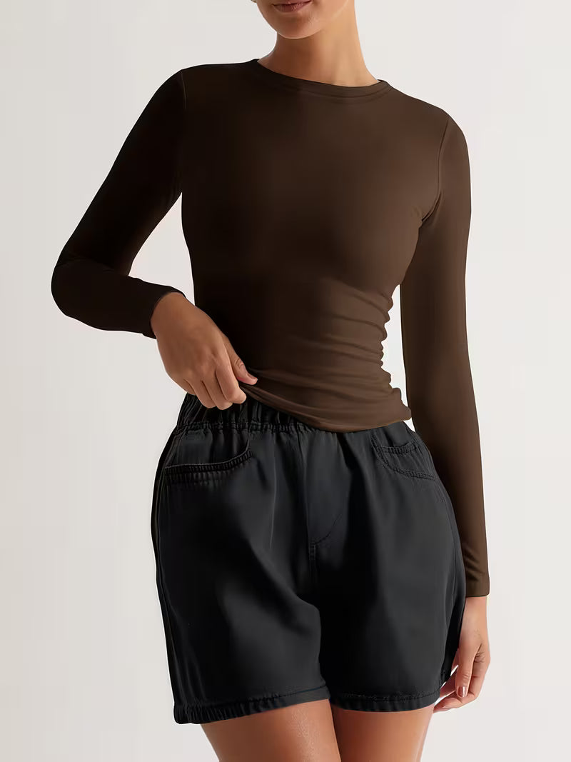 Women'S Naked Yoga Casual Fitness Long Sleeve High Spring Sports Top Breathable Comfortable Yoga Wear Round Neck Jumper Wear Sportswear