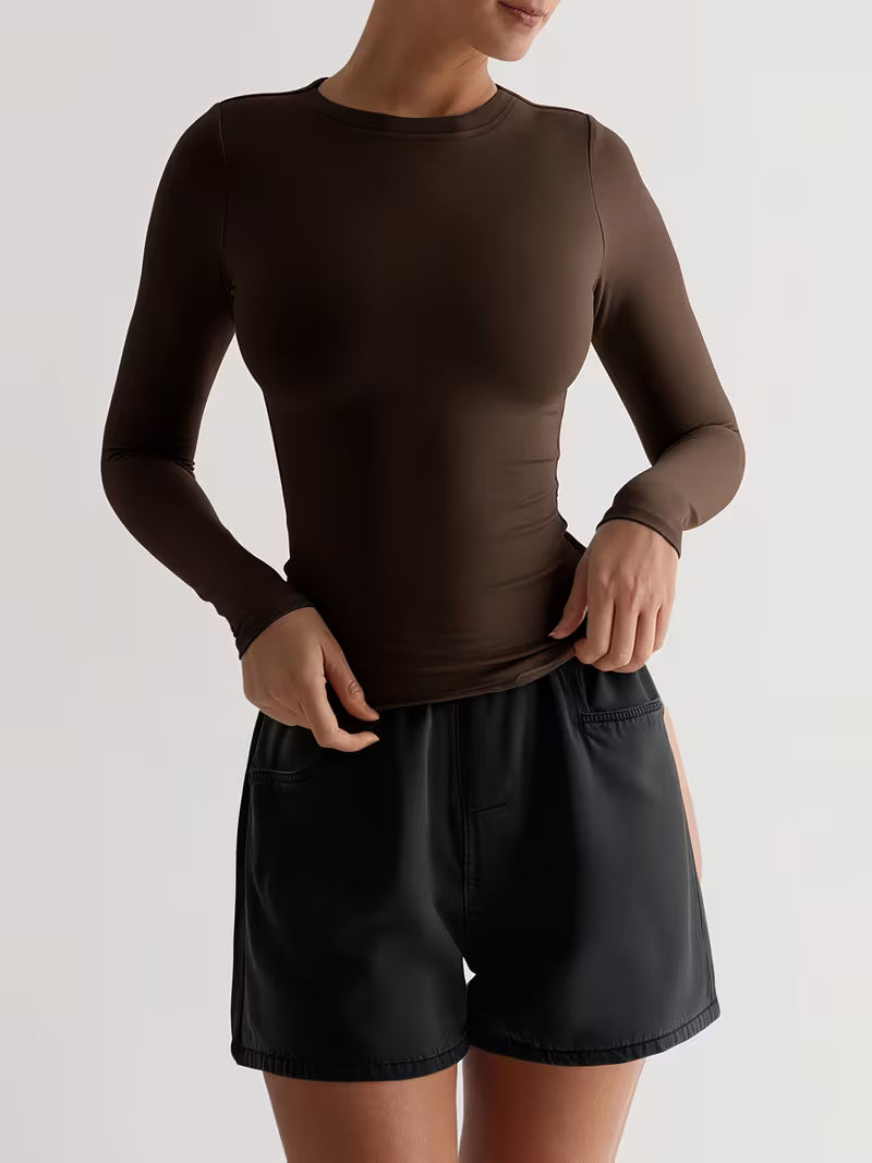 Women'S Naked Yoga Casual Fitness Long Sleeve High Spring Sports Top Breathable Comfortable Yoga Wear Round Neck Jumper Wear Sportswear