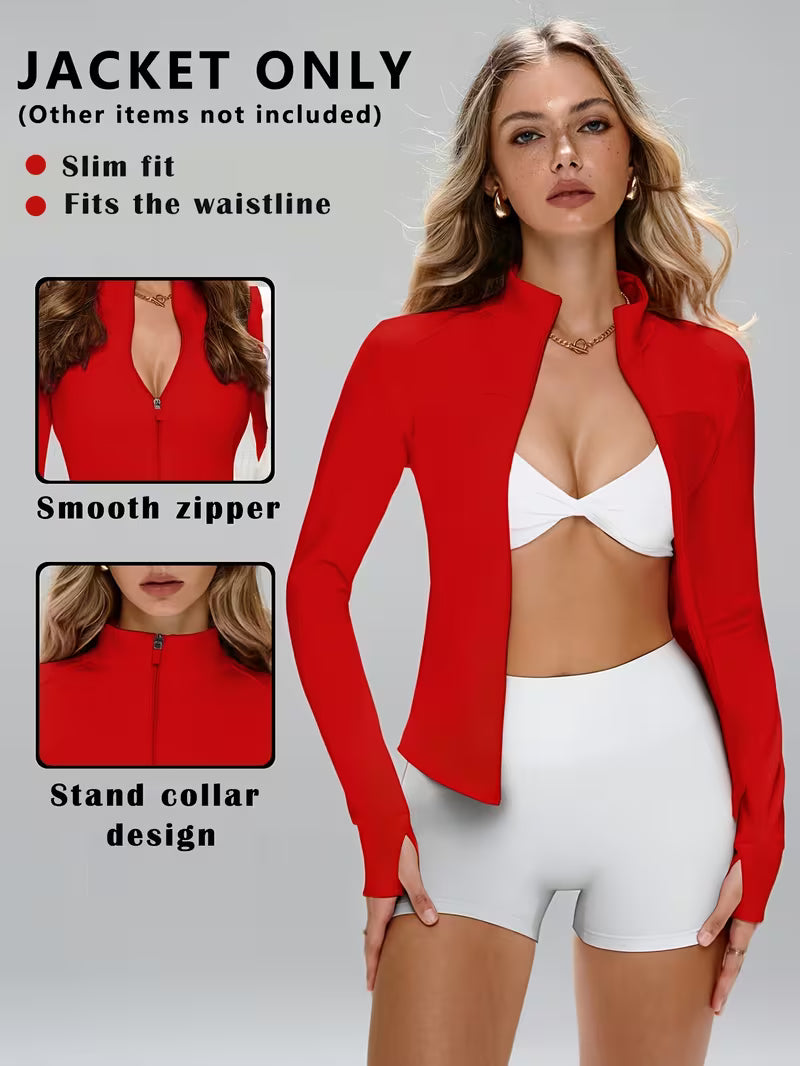 This Sporty Jacket Features a Simple and Stylish Design That Combines a Collegiate Vibe with an Athletic Feel. with Long Sleeves and Thumb Holes, It's Made from Comfortable Stretch Fabric, Ideal for Dance or Pilates Workouts. Easily Create Versatile
