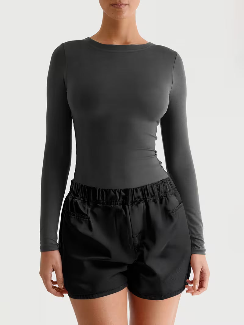 Women'S Naked Yoga Casual Fitness Long Sleeve High Spring Sports Top Breathable Comfortable Yoga Wear Round Neck Jumper Wear Sportswear