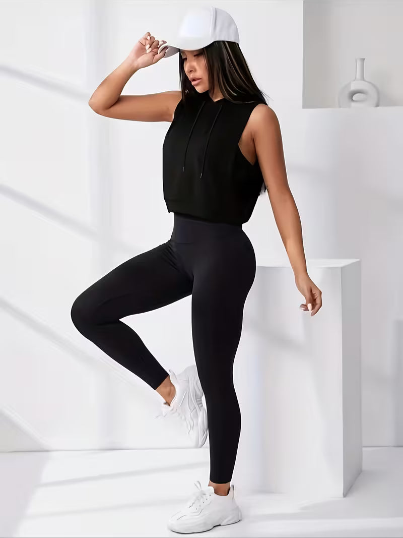 Loose Fit Sleeveless Breathable Women'S Hooded T-Shirt with Letter Print, Casual Sportswear Top Activewear Tank