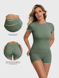 Women'S 2pcs Yoga T-Shirt And Shorts Set - Show Off Your Figure with High Stretch, Comfortable And Breathable Sportswear, Suitable for Pilates Training, Outdoor Sports, Running, Yoga, Daily Leisure And Gym Wear, Yoga Clothes, Women'S Clothing