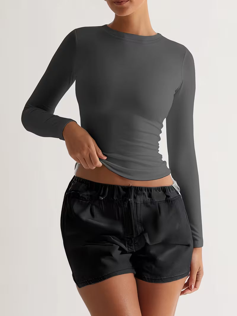 Women'S Naked Yoga Casual Fitness Long Sleeve High Spring Sports Top Breathable Comfortable Yoga Wear Round Neck Jumper Wear Sportswear