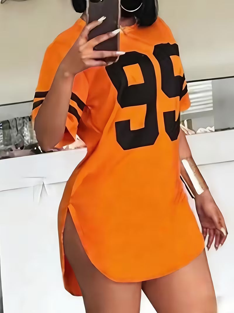 Summer New European and American Style Women's "99" Print Loose Fit Casual Short Sleeve T-Shirt Top